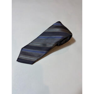 Canali Silk Tie Gray Blue Stripe Made In Italy Luxury Designer Necktie